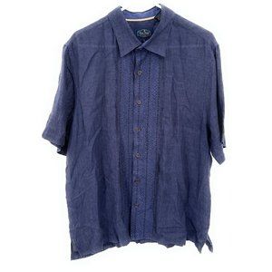 Nat Nast Blue Embroidered Linen Camp Shirt Men's L